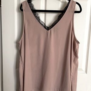 Halogen sleeveless mauve pink top with lace fringe